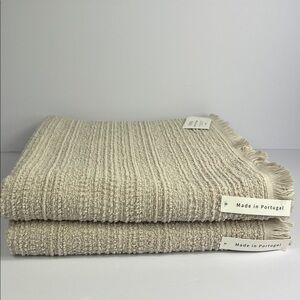 Bianca Bath Towel Set Made in Portugal Tan Fringed Cotton Set of 2 NEW
